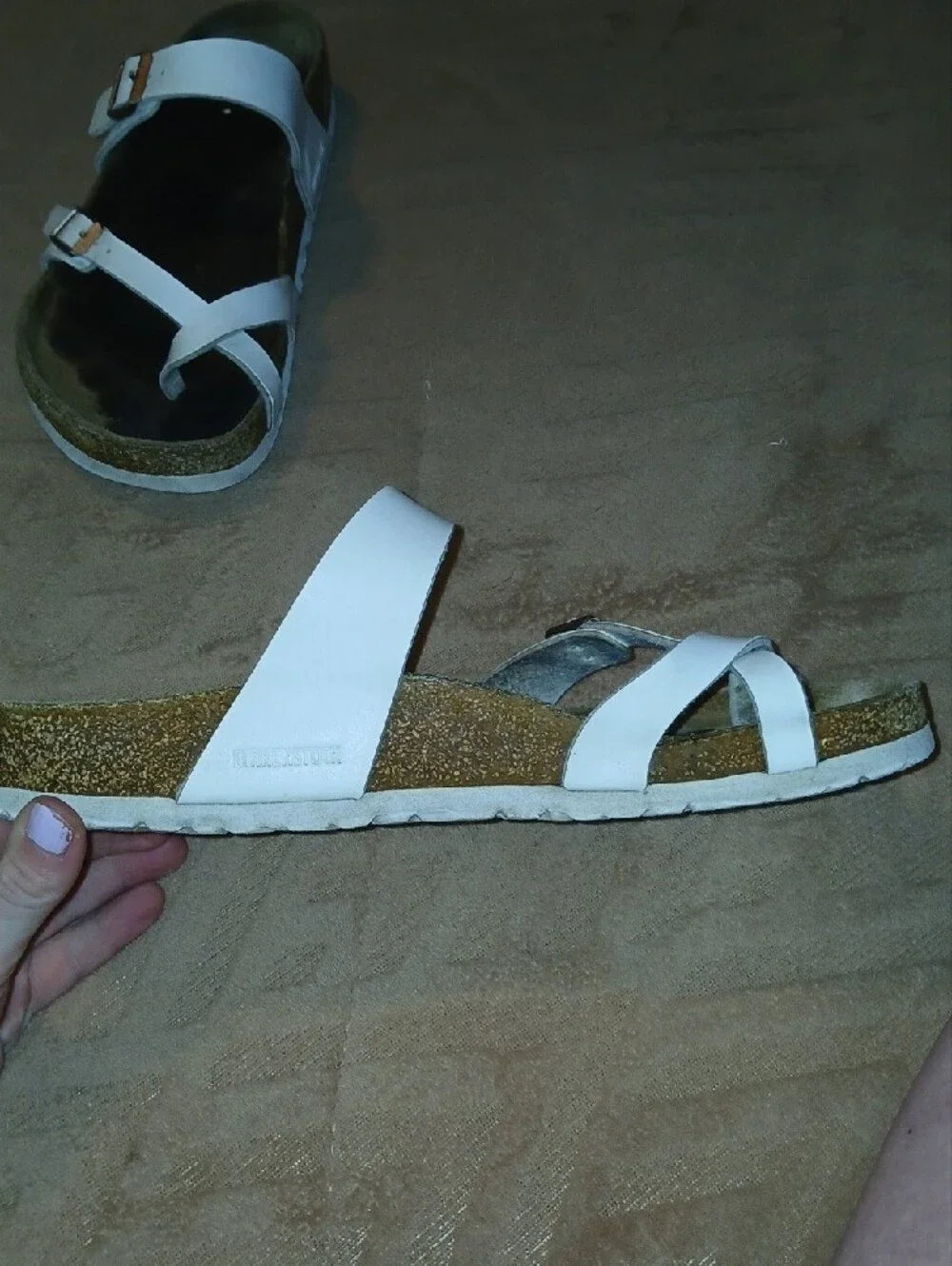 Womens Birkenstock White Leather Buckle Cork Footbed Sandals            Sz: 10